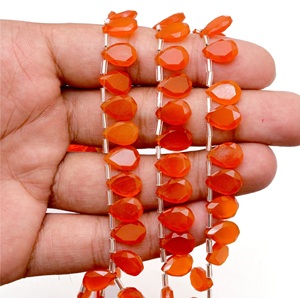 Natural <b>Red</b> Onyx 8x12mm Fancy Cut Pear Gemstone Faceted Pear Briolette 8inch Strand Loose <b>Beads</b> - Product Image 3