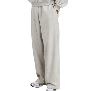 Survêtement gris clair surdimensionné pour homme, molleton lourd, sweat à capuche zippé, pantalon de survêtement à jambes larges, ensemble deux pièces, streetwear décontracté d'hiver - Product Image 6