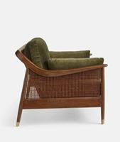 Canapé de salon luxueux au design moderne Bois de teck massif Finition naturelle avec rotin et revêtement Meubles en bois de qualité supérieure OEM