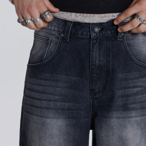 Streetwear décontracté pour hommes Jeans baggy empilés Pantalons longs droits délavés à jambes larges Pantalons baggy en coton bon marché - Product Image 3