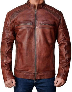 Veste en cuir de moto pour homme-Vestes en cuir matelassées Cafe Racer pour homme - Product Image 3