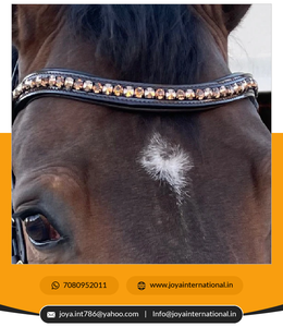 บังเหียนสำหรับม้าสายหนังแก้วสีน้ำตาลเวียนนาพร้อมท่อประกายสีบรอนซ์และสีทอง - Product Image 4