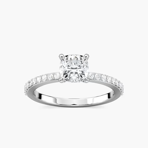 Anillo de Compromiso con Diamante Cultivado en Laboratorio de Corte Cojín de 1.10 CTW, Certificado IGI, Oro Sólido de 14K, Banda Pavé, Anillo Solitario para Mujer - Product Image 3