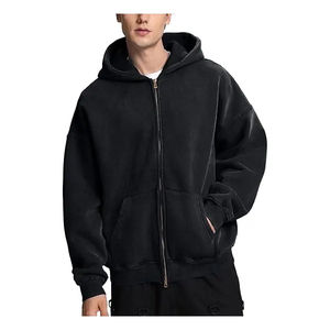 Customized High Quality Acid Wash Sun Faded Cotton Polyester Men's Zip Hoodies Oversized Washed Tech Fleece <b>Enzyme</b> Winter - Product Image 3