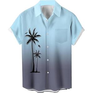 Nouvel arrivage de vêtements pour hommes demi-manches arbre palmier Bowling chemise col montant vacances élégant poitrine poche Hawaii Bowling chemises - Product Image 1