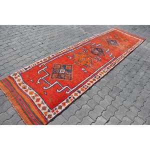 Turkish Herki <b>Runner</b> Rug 3x10.9 ft (90x332 cm), Vintage <b>Red</b> Ombr Rug - Product Image 3