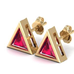 Pendientes de Botón con Tuerca de Rosca y Gema de Rubí de 2.2 Quilates en Forma de Triángulo Hechos a Medida por REYES para Mujer, Joyería de Oro de 14K con Moissanita - Product Image 3