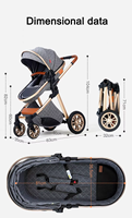 Poussette pour bébé 3 en 1 en aluminium de luxe à haute vue Landau pour bébé facile à plier avec lit de transport adapté au nouveau-né