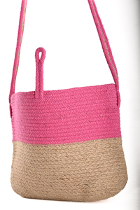 Sac bandoulière en jute rose, style bohème, couleur unie, écologique, sac messager pour femme, usage quotidien estival - Product Image 5