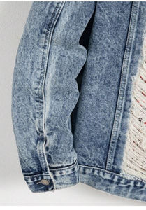 Chaqueta de Invierno de Mezclilla de Algodón Transpirable Informal Elegante para Hombre, Azul Claro, Desgarrada, con Bolsillo de Solapa, Cuello Camisero, Cierre de Cremallera, Estilo Vintage - Product Image 2