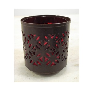 Powder Coated Metal Die Cut Design with <b>Red</b> Glass Votive Hurricanes <b>Candle</b> Holder Home Decorative Wedding Party Table Top Decor - Product Image 5
