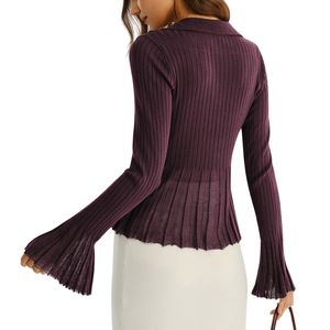 Blusa de algodón de manga larga de punto para mujer, Top con botones para oficina, ropa informal, Tops de moda al por mayor para verano y otoño - Product Image 2