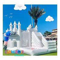 Nouveau design Château gonflable commercial blanc avec toboggan et piscine à balles, équipement de divertissement gonflable pour location événementielle