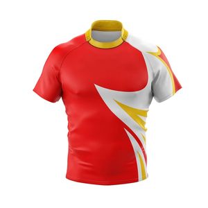 Jersey de Rugby de media manga transpirable que absorbe la humedad, tela sublimada de algodón personalizada, camisetas de Rugby de secado rápido con ajuste Retro - Product Image 1