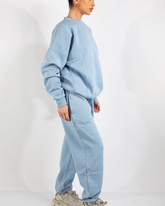 Conjunto de jogging de Invierno para mujer 100% algodón de gran tamaño gota hombro sudadera Top tendencia transpirable patrón sólido - Product Image 4