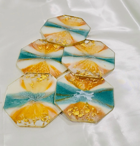 Sous-verres en résine époxy artisanale de luxe avec des pièces d'art élégantes pour la décoration intérieure et une protection élégante des boissons - Product Image 1