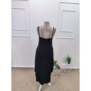Women's Strappy Round Neck Long <b>Viscose</b> <b>Dress</b> with Pockets, 31840 - Black - Product Image 5