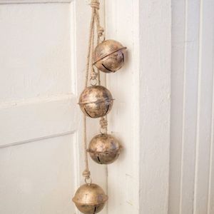 Farmhouse Metal Jingle Bells New Design Small Antique Patina Brass Christmas <b>Tree</b> Decoration with Hanging Rope Bells - Product Image 3