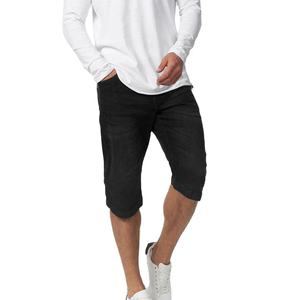 Shorts Vaqueros de Mezclilla de Alta Calidad, a la Moda, Personalizados, con Doble Rodilla Desgastada, Lavado Ácido, Holgados, con Pedrería, para Hombre, en Venta - Product Image 1