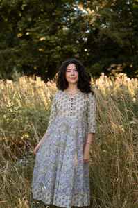 Robe Laveda Imprimée à la Main en Coton Pur Bohème Casual Occasionnelle Vacances Robe d'Été - Product Image 5