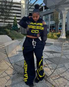 Personalizado desgastado bordado Zip up Sudadera con capucha pantalones de chándal Fabricante femenino Chándal Rhinestone Sun Faded ácido lavado Sweatsuit - Product Image 2