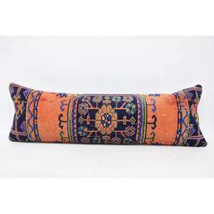 Multicolor Bohemian Kantha Patchwork Wool Pillow 16x48 Inch <b>Vintage</b> Floral Embroidered Woven Portable for <b>Bedding</b> Sofa Use - Product Image 1