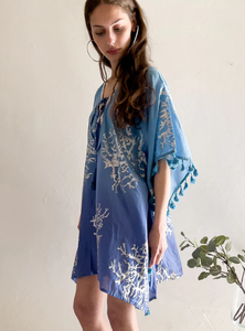 Treding Collection Summer Women Collection Casual Mini Length <b>Three</b> Quarter Sleeves V-Neck Printed Short Kaftan With Lace - Product Image 4