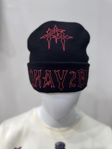 Black Embroidered Beanie Knit Winter Hat <b>Acrylic</b> Skull <b>Letter</b> Cap for Outdoor Casual Wear Custom Logo - Product Image 6