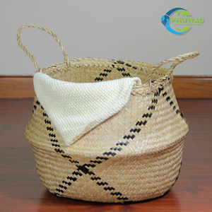 PANIERS DE VENTRE EN SEAGRASS avec poignées Panier en paille écologique pour salon, chambre et usage extérieur - Product Image 6