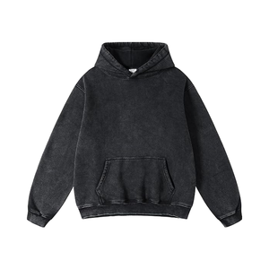 Sweat à capuche en molleton épais 100 % coton pour homme, doublé, délavé à l'acide, avec broderie personnalisée et impression numérique à motif uni, idéal pour l'hiver - Product Image 1