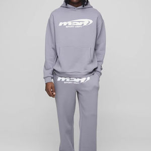 ชุดวอร์ม2ชิ้นสำหรับผู้ชายชุดวอร์มผ้าคอตตอนผ้าฟลีซสีเทา - Product Image 1