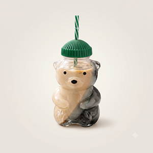 <b>Cute</b> <b>Bear</b> Glass Tumbler with Green Cap Straw 550ml Reusable Dishwasher Microwave Safe Single Wall Drinkware for Kids Party Gift - Product Image 4