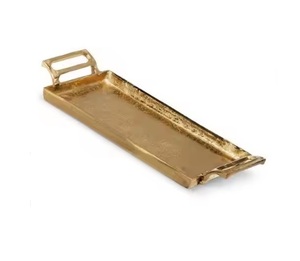 Bandeja de servicio de metal de latón rectangular de diseño largo de aluminio de calidad superior Fabricante de bandeja de servicio de comida de metal de cobre - Product Image 1