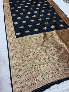 ผ้าไหมบานาราสีแท้ ขายส่ง ผ้าส่าหรีแบบดั้งเดิมของผู้หญิงอินเดีย ผ้าส่าหรีสวยงาม ดีไซน์เนอร์ พร้อมส่ง - Product Image 4