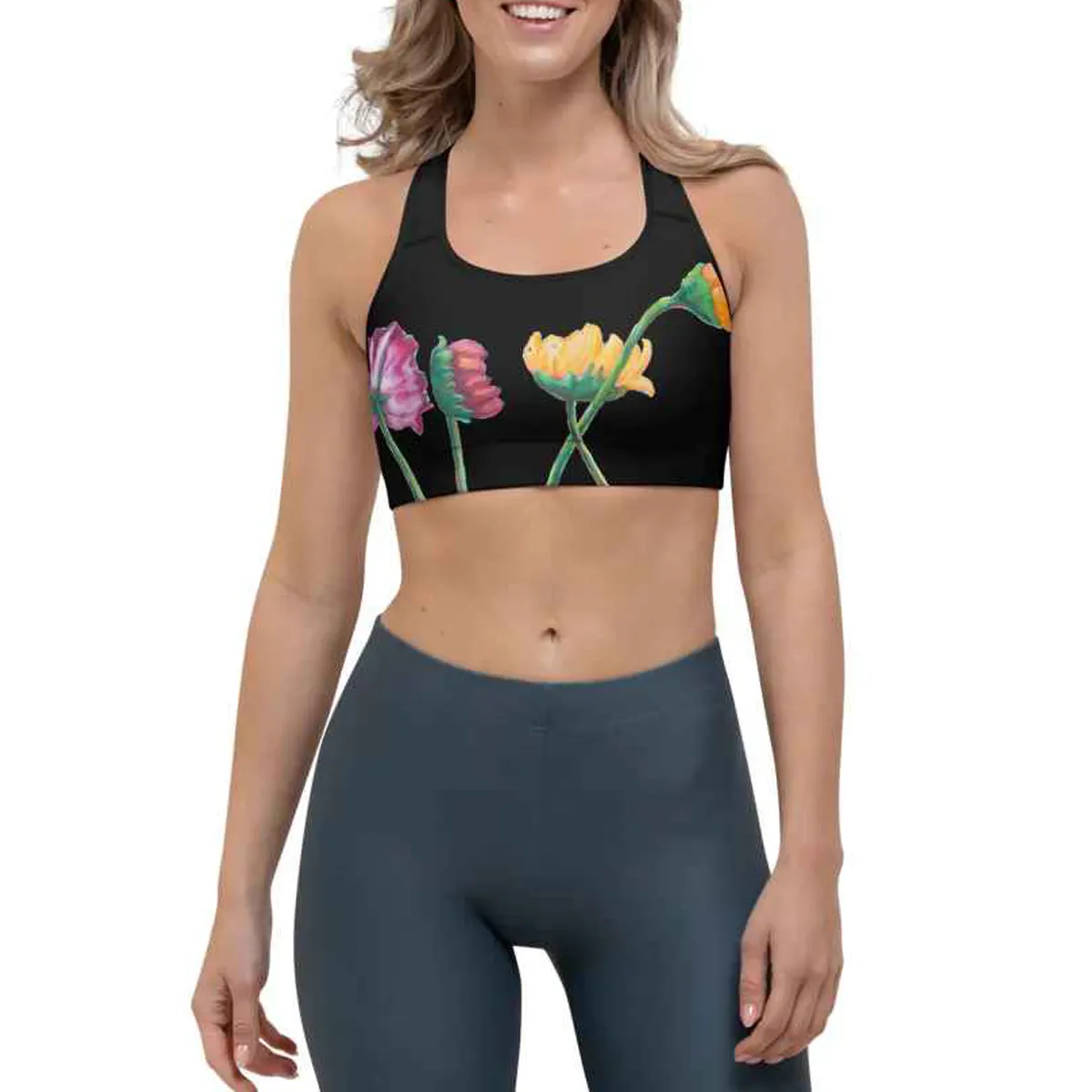 All'ingrosso Fitness Activewear personalizzato da donna reggiseno Yoga serie fiore di belle arti reggiseno sportivo donna Push up comodo.