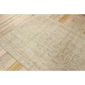 พรมขนสัตว์ตุรกีวินเทจขนาด 4.6x8 ฟุต เป็นมิตรกับสิ่งแวดล้อม สีเบจ ลายปะติดปะต่อ ด้านหลังเป็นยางลาเท็กซ์ - Product Image 4