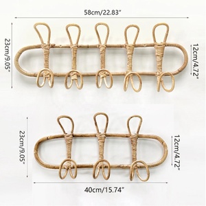 Handmade Rattan Wall <b>Hook</b> Rack Multifunctional Coat and Towel Holder Space Saving Minimalist Home Decor Organizer for Bedroom - Product Image 2