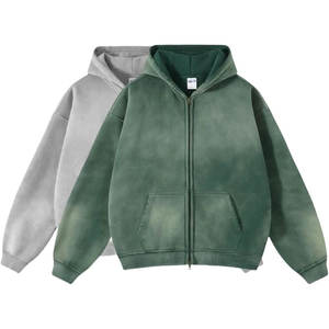 Sweat à capuche vintage à fermeture éclair intégrale pour homme 2026, style streetwear surdimensionné, coton lourd, aspect délavé, mode décontractée, fournisseur OEM - Product Image 5