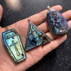 Collar con colgante de piedras preciosas de labradorita tallado a mano en 35 estilos colección de joyas chapadas en plata regalos únicos - Product Image 2