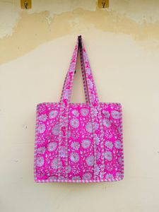 Fashionable Custom Small Tote Bags for Women Shopping Hand Block Printed Shoulder Purse Quilted Designer Bag - Product Image 3