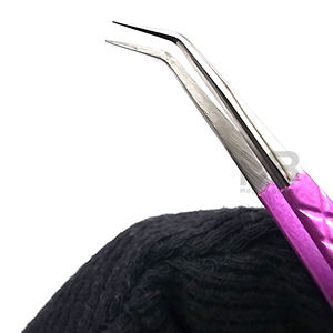 Pince à épiler pour extensions de cils en acier inoxydable japonais, nouvelle couleur violette, pointe argentée isolée à 45 degrés, prise diamantée - Product Image 2