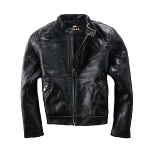 Chaqueta de Cuero Casual para Hombre, Estilo Motero, Chaqueta Retro de Cuero Genuino, Venta al Por Mayor Personalizada OEM - Product Image 4