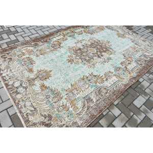 Turkish 5.7x9 ft Rug, Vintage Rug, <b>Brown</b> Floral Rug <b>Wool</b> - Product Image 2