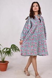 Vestido de verano con estampado de bloques de algodón indio hecho a mano, elegante traje de invitado de boda bohemio, vestido informal de nueva moda, vestido nupcial frontal personalizado - Product Image 4