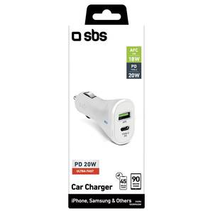 Cargador de Coche TECRPD20W con Doble Salida USB Tipo-A y Tipo-C, 20W, Accendisigari, Cargabaterías, Adaptadores de Viaje Blancos - Product Image 2