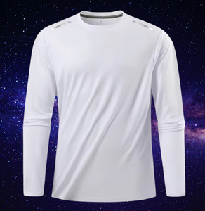 Polyester/coton à manches longues hommes col rond respirant blanc T-Shirt été mode Base chemise imprimé Logo broderie - Product Image 2