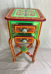 Hand Painted Wooden Nightstand With 2 Drawers Traditional Ethnic Design For Bedroom Home Decor Multicolor Bedside Nighstand - Product Image 5