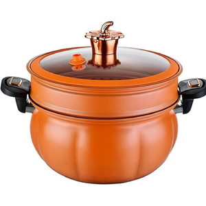 Casserole à pression ronde en terre cuite avec couvercle en verre et poignées latérales - Cocotte en argile traditionnelle pour des repas savoureux - Product Image 3