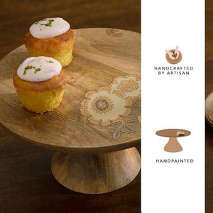Support à gâteau rond en bois écologique fait à la main, design simple pour boulangerie et café, par AALIYAN IMPEX - Product Image 2