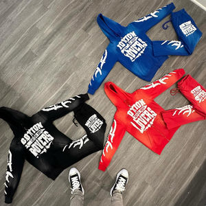 High Quality Vintage Cotton <b>Zip</b>-<b>Up</b> Oversized Cropped Acid Wash Tracksuit Set <b>Men's</b> Streetwear Embroidered Custom Winter Clothing - Product Image 5